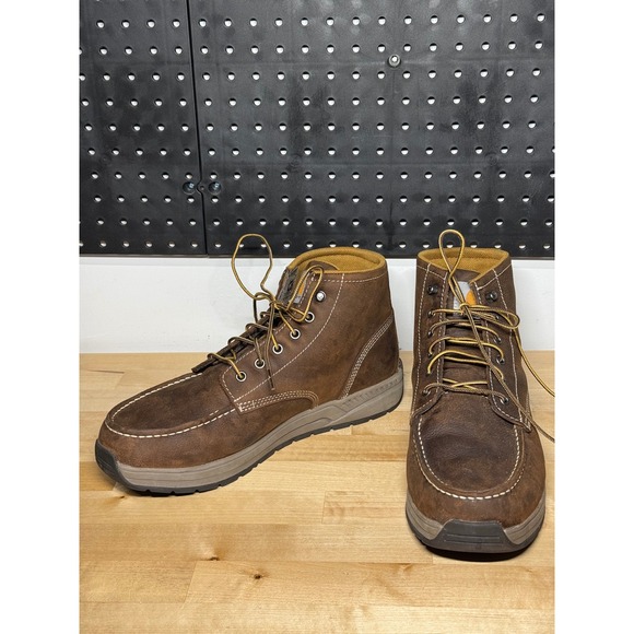 Carhartt CMX4023 Brown Leather Lightweight Moc Toe Work Boots Mens 12 W Wide